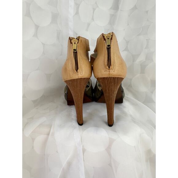 Elizabeth & James 10 Strappy Wood HIGH heels leather Gray Reptile ankle strap - Picture 5 of 10